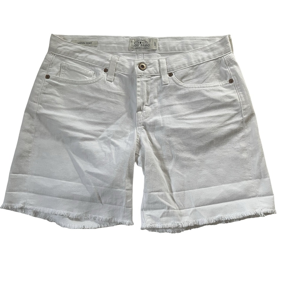 Lucky Brand Women's Size 4 / 27 Laguna Short White Denim Rough Hem 98% Cotton